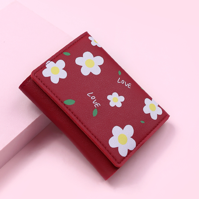 New Cute Flower Women Wallet Hasp Brand Designed PU Leather Small Girl Coin Purse Female Credit Card Holder Bag