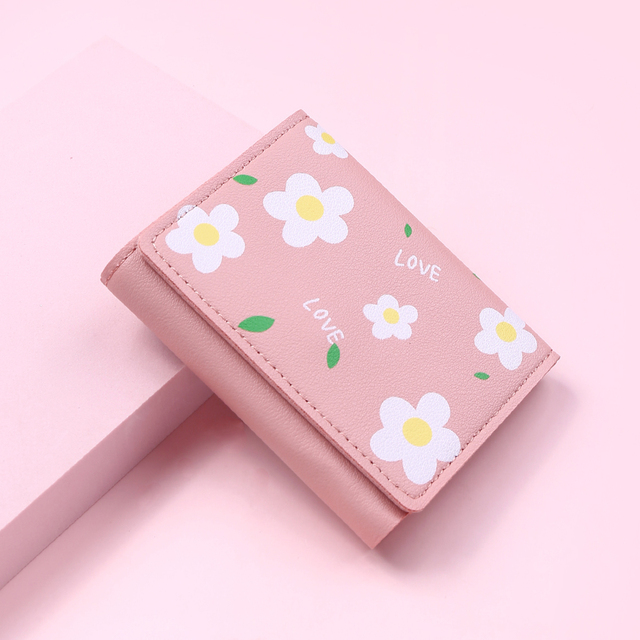 New Cute Flower Women Wallet Hasp Brand Designed PU Leather Small Girl Coin Purse Female Credit Card Holder Bag