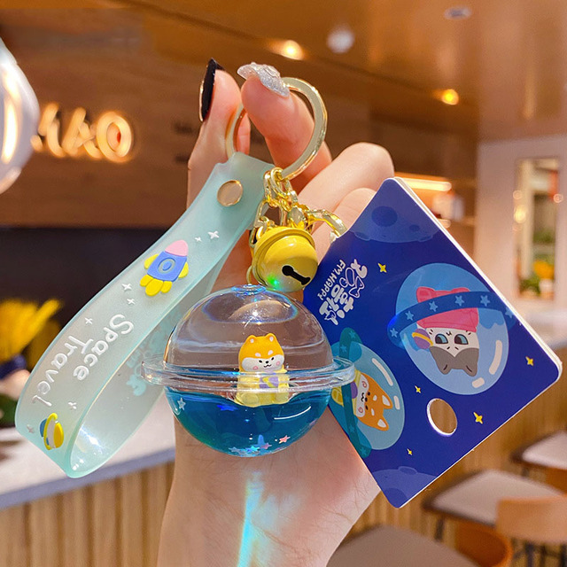 Cartoon Universe Journey Shiba Inu Floating Liquid Keychain Female Cute Acrylic Oil Roaming Cat Key Chain Women Bag Pendant Gift
