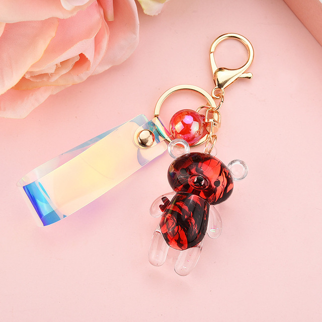 Cute Liquid Glitter Bear Quicksand Sequins Keychain Cartoon Animal Liquid Keyring Bag Pendant Couples Keyfob Women Keychain Gift