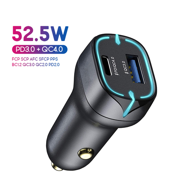 52.5W USB Car Charger Type C PD Fast Charger For iPhone 12 iPad Quick Charge 4.0 3.0 Car USB Charger Adapter For Samsung Huawei