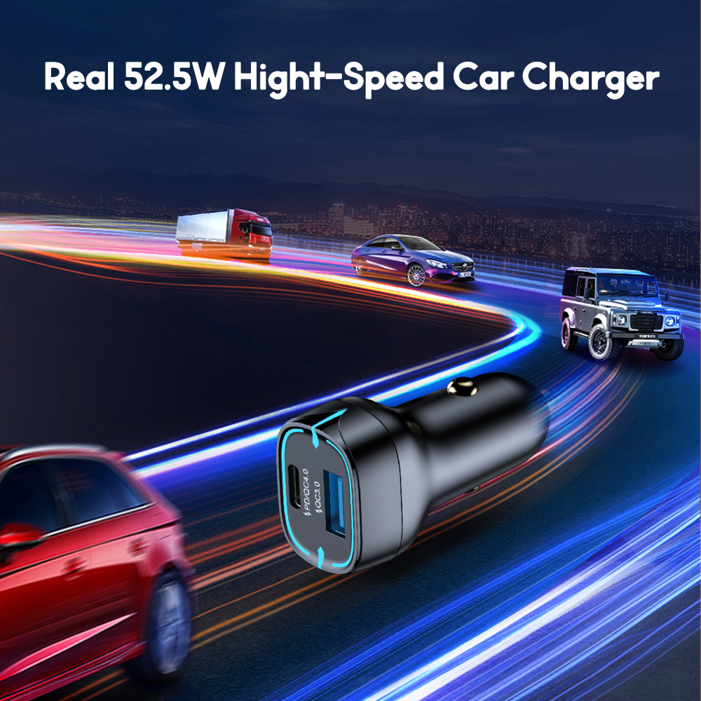 52.5W USB Car Charger Type C PD Fast Charger For iPhone 12 iPad Quick Charge 4.0 3.0 Car USB Charger Adapter For Samsung Huawei