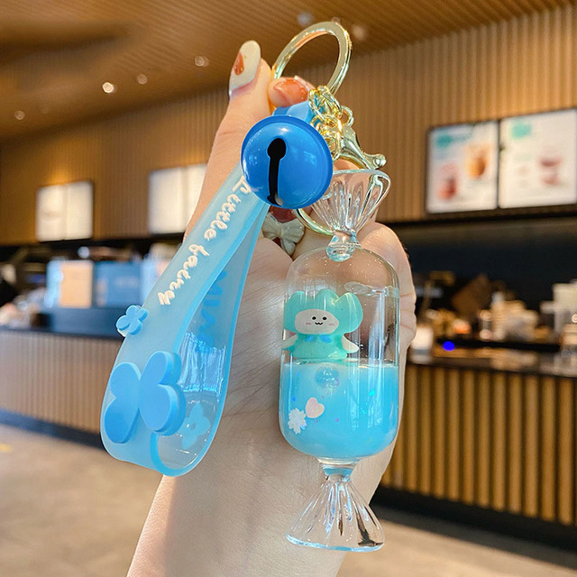 Creative Girl Liquid Floating Wishing Bottle Keychain Female Cute Candy Sequins Acrylic Key Chain Bag Pendant Keyring Gift