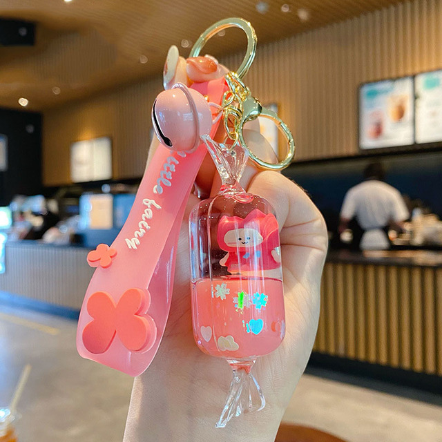 Creative Girl Liquid Floating Wishing Bottle Keychain Female Cute Candy Sequins Acrylic Key Chain Bag Pendant Keyring Gift