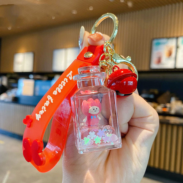 Creative Girl Liquid Floating Wishing Bottle Keychain Female Cute Candy Sequins Acrylic Key Chain Bag Pendant Keyring Gift