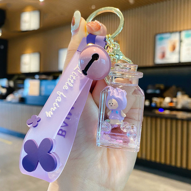 Creative Girl Liquid Floating Wishing Bottle Keychain Female Cute Candy Sequins Acrylic Key Chain Bag Pendant Keyring Gift