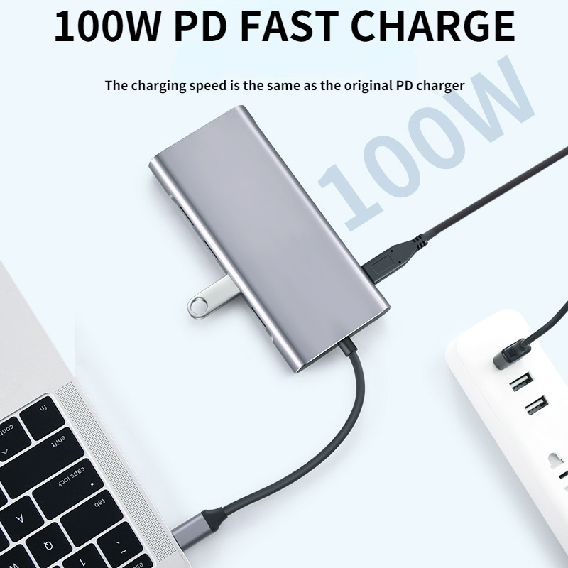 Type-C Docking Station 11-in-1 Expansion Dock USB3.0 Gigabit Nic VGA Audio HDMI Cable Seperater 4K