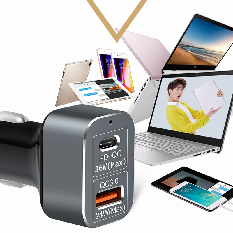 USB PD Car Charger Type C 36W+24W Power Delivery Quick Auto Charger QC3.0 for iPhone X Samsung S8 Xiaomi MI A1 Huawei MATE10