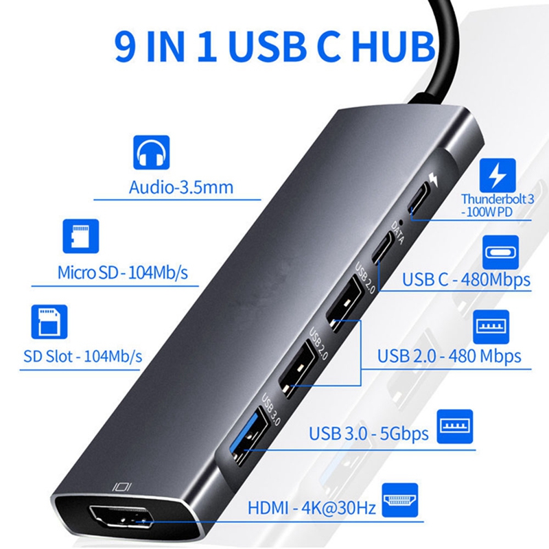 USB C HUB Multiport Adapter cable 9-In-1 USB-C USB Dock cable