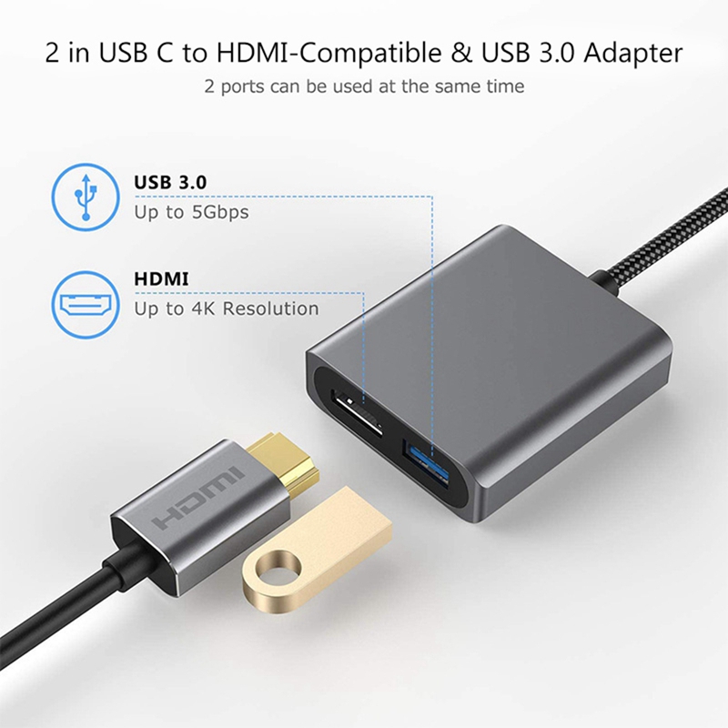 2 in 1 USB C Hub Adapter cable Type-C to 4K HDMI-Compatible Converter with USB 3.0 Docking cable Station for  Huawei Splitter