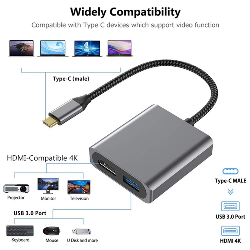 2 in 1 USB C Hub Adapter cable Type-C to 4K HDMI-Compatible Converter with USB 3.0 Docking cable Station for  Huawei Splitter