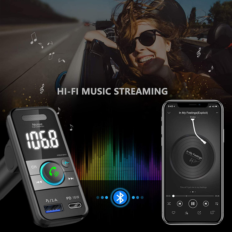 Type-C PD 18W Car MP3 Player Bluetooth5.0 FM Transmitter Handsfree Modulator U Disk Stereo Lossless Music USB Charger