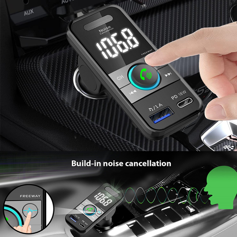 Type-C PD 18W Car MP3 Player Bluetooth5.0 FM Transmitter Handsfree Modulator U Disk Stereo Lossless Music USB Charger