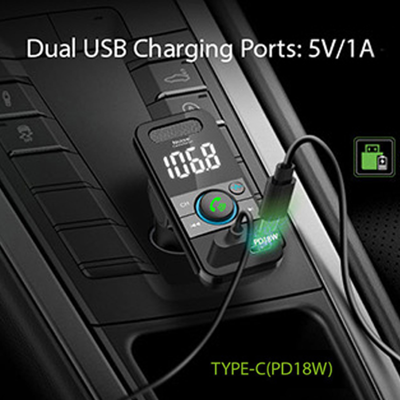 Type-C PD 18W Car MP3 Player Bluetooth5.0 FM Transmitter Handsfree Modulator U Disk Stereo Lossless Music USB Charger