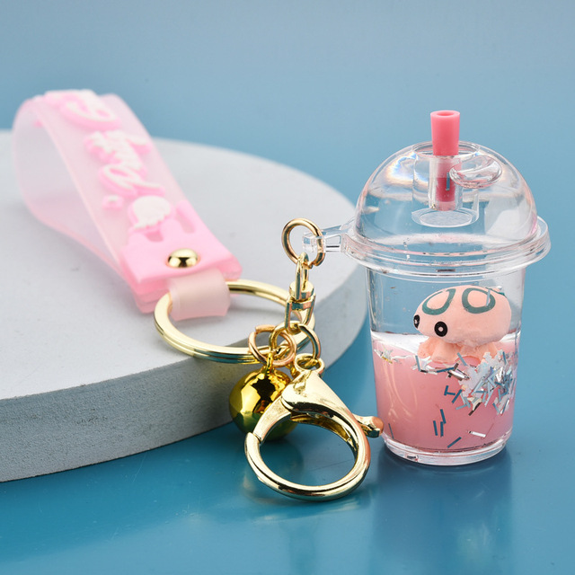 Cartoon New Acrylic Marine Animal Octopus Keychain Liquid Drifting Milk Tea Bottle Key Chain Women Couple Kids Bag Key Ring Gift