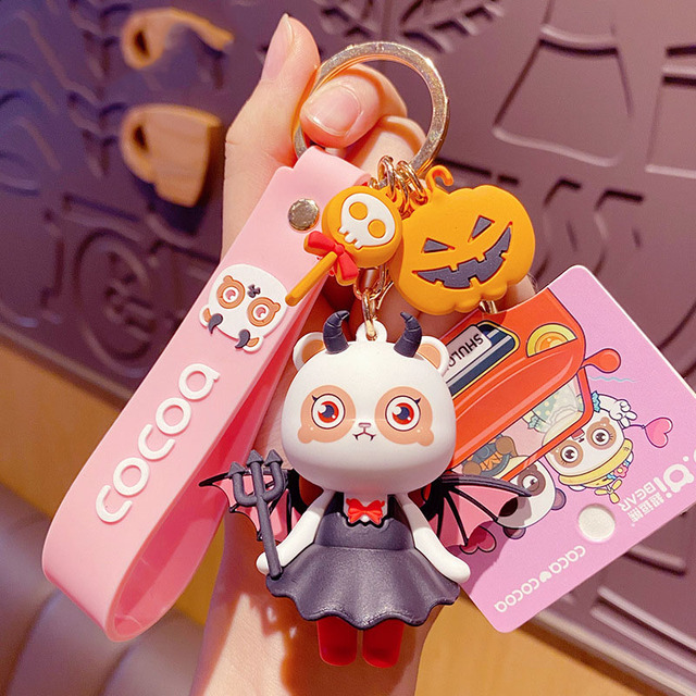Creative Demon Coco Bear Keychain Cartoon Halloween Pumpkin Key Chain Couple Bag Pendant Cute Halloween Gifts Keyring Ornaments