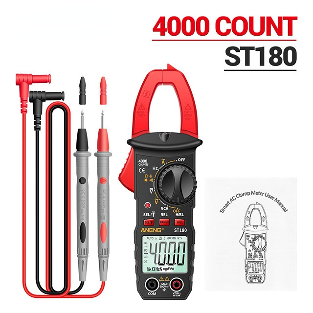ST180 4000 Counts Digital Clamp Meter AC Current  Multimeter Ammeter Voltage Tester Car Amp Hz Capacitance NCV Ohm Tool