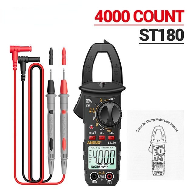 ST180 4000 Counts Digital Clamp Meter AC Current  Multimeter Ammeter Voltage Tester Car Amp Hz Capacitance NCV Ohm Tool