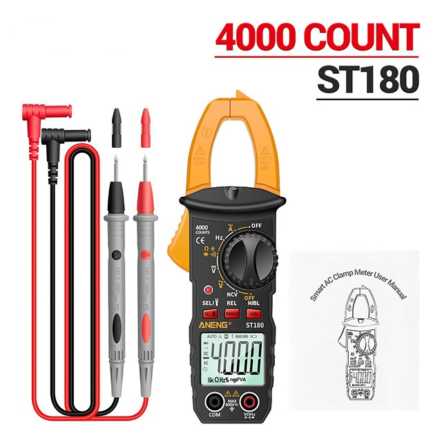 ST180 4000 Counts Digital Clamp Meter AC Current  Multimeter Ammeter Voltage Tester Car Amp Hz Capacitance NCV Ohm Tool