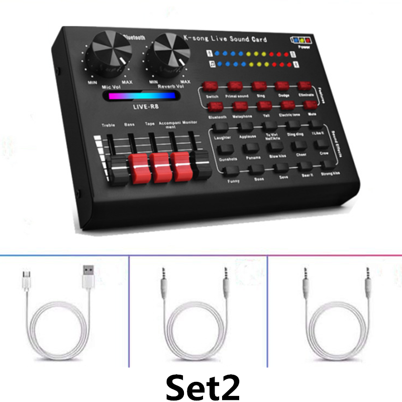 R8 Live Sound Card Set Microphone Singing Mobile Phone Computer Equipment Karaoke Home System  Studio Mic  Karaoke Microphone