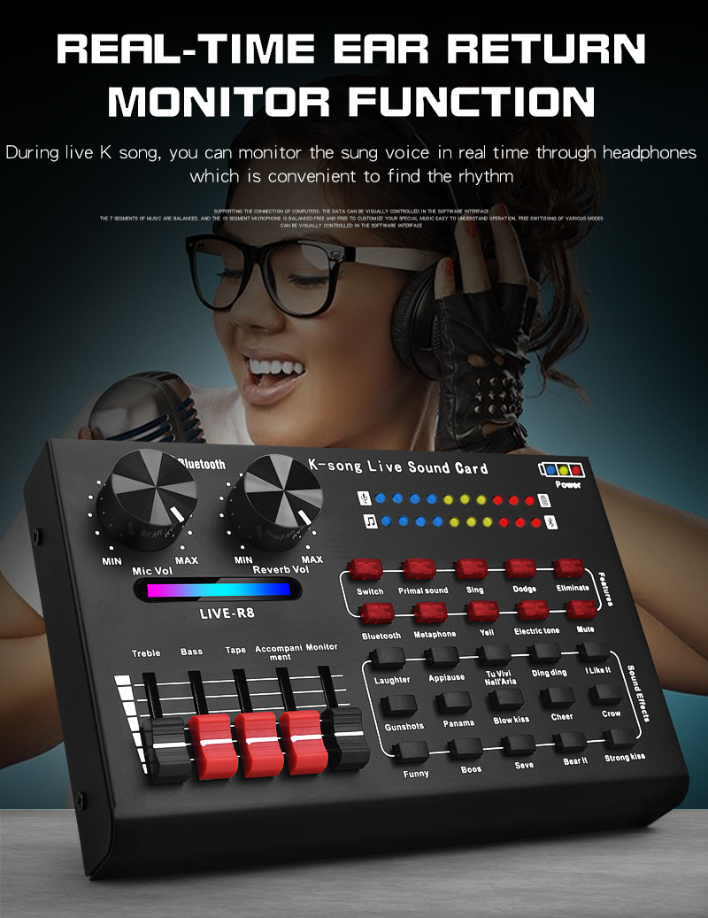 R8 Live Sound Card Set Microphone Singing Mobile Phone Computer Equipment Karaoke Home System  Studio Mic  Karaoke Microphone