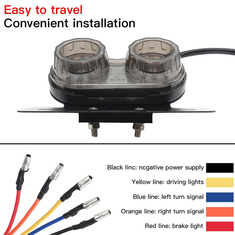 12V Universal Motorcycle Signal Lights Twin Dual Motorbike Taillight Rear Lamp Twin Light License Plat LED Integrated Tail Light