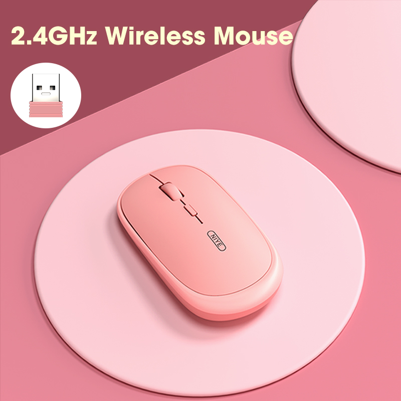 Pink Wireless Mouse 2.4GHz USB Mouse Silent Mute Mice 1600 DPI Adjustable