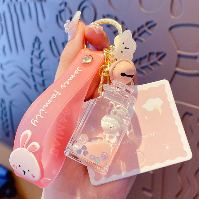 Creative Family Cat Quicksand Liquid Key Chain Cute Wishing Bottle Floating Sequins Animal Keyring Girl Bag Pendant Keyfob