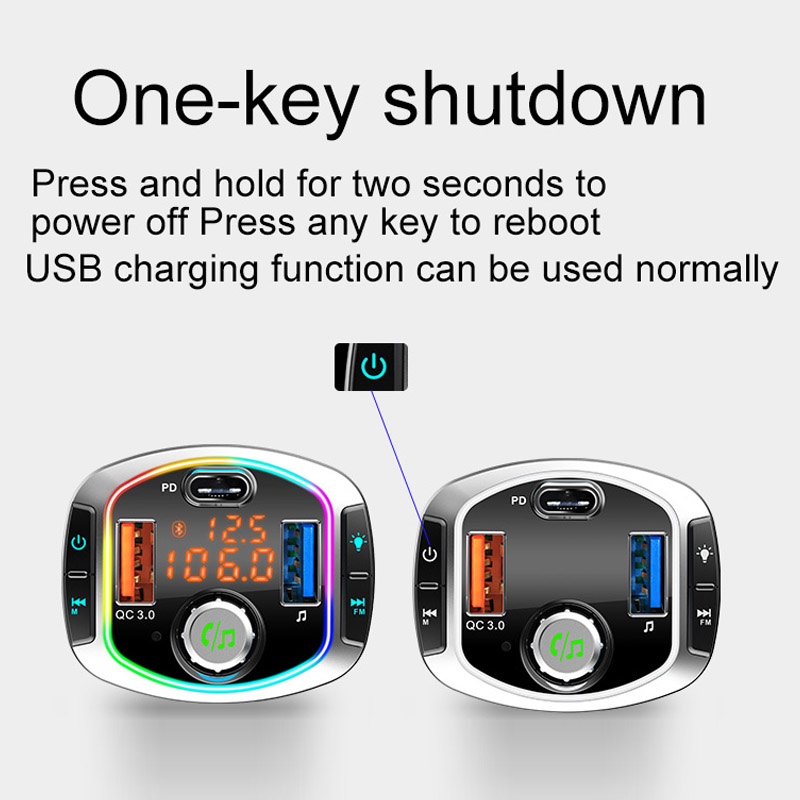 Bluetooth 5.0 Car Kit Handsfree Wireless FM Transmitter Car MP3 Player with PD18W QC3.0 Quick Charge Car Charger