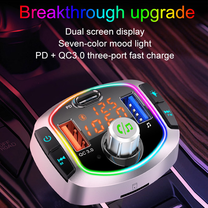 Bluetooth 5.0 Car Kit Handsfree Wireless FM Transmitter Car MP3 Player with PD18W QC3.0 Quick Charge Car Charger