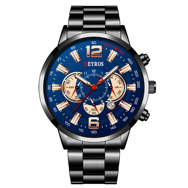 Fashion Mens Sports Watches Men Stainless Steel Quartz Wrist Watch Calendar Luminous Clock Man Business Casual Leather Watch