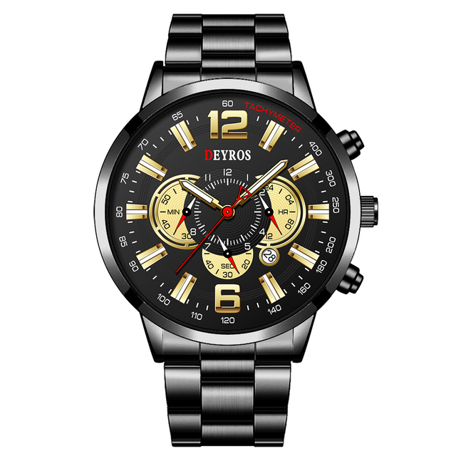 Fashion Mens Sports Watches Men Stainless Steel Quartz Wrist Watch Calendar Luminous Clock Man Business Casual Leather Watch