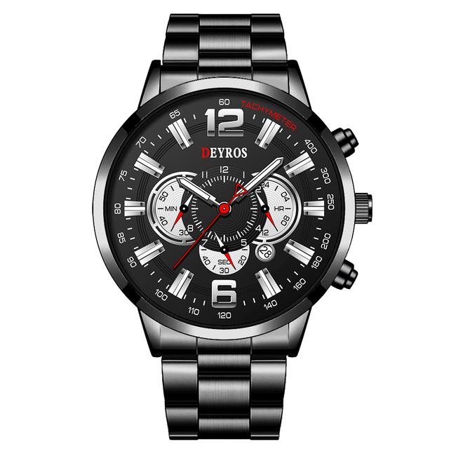 Fashion Mens Sports Watches Men Stainless Steel Quartz Wrist Watch Calendar Luminous Clock Man Business Casual Leather Watch