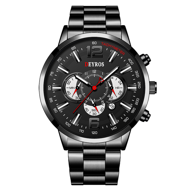 Fashion Mens Sports Watches Men Stainless Steel Quartz Wrist Watch Calendar Luminous Clock Man Business Casual Leather Watch