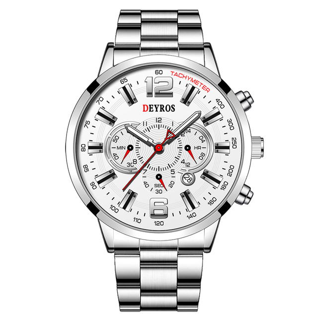 Fashion Mens Sports Watches Men Stainless Steel Quartz Wrist Watch Calendar Luminous Clock Man Business Casual Leather Watch