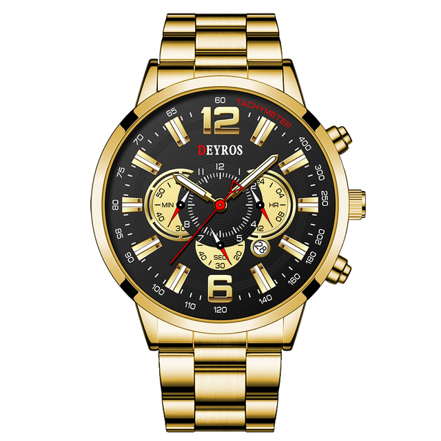 Fashion Mens Sports Watches Men Stainless Steel Quartz Wrist Watch Calendar Luminous Clock Man Business Casual Leather Watch