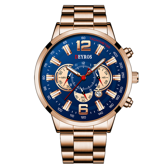Fashion Mens Sports Watches Men Stainless Steel Quartz Wrist Watch Calendar Luminous Clock Man Business Casual Leather Watch