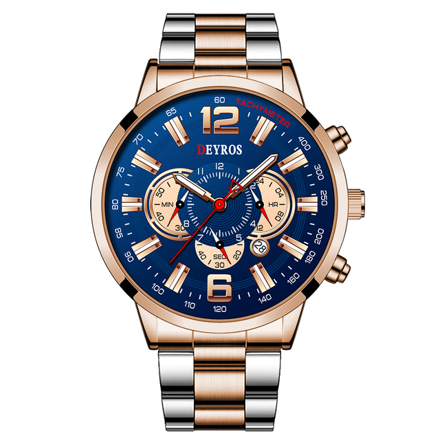 Fashion Mens Sports Watches Men Stainless Steel Quartz Wrist Watch Calendar Luminous Clock Man Business Casual Leather Watch