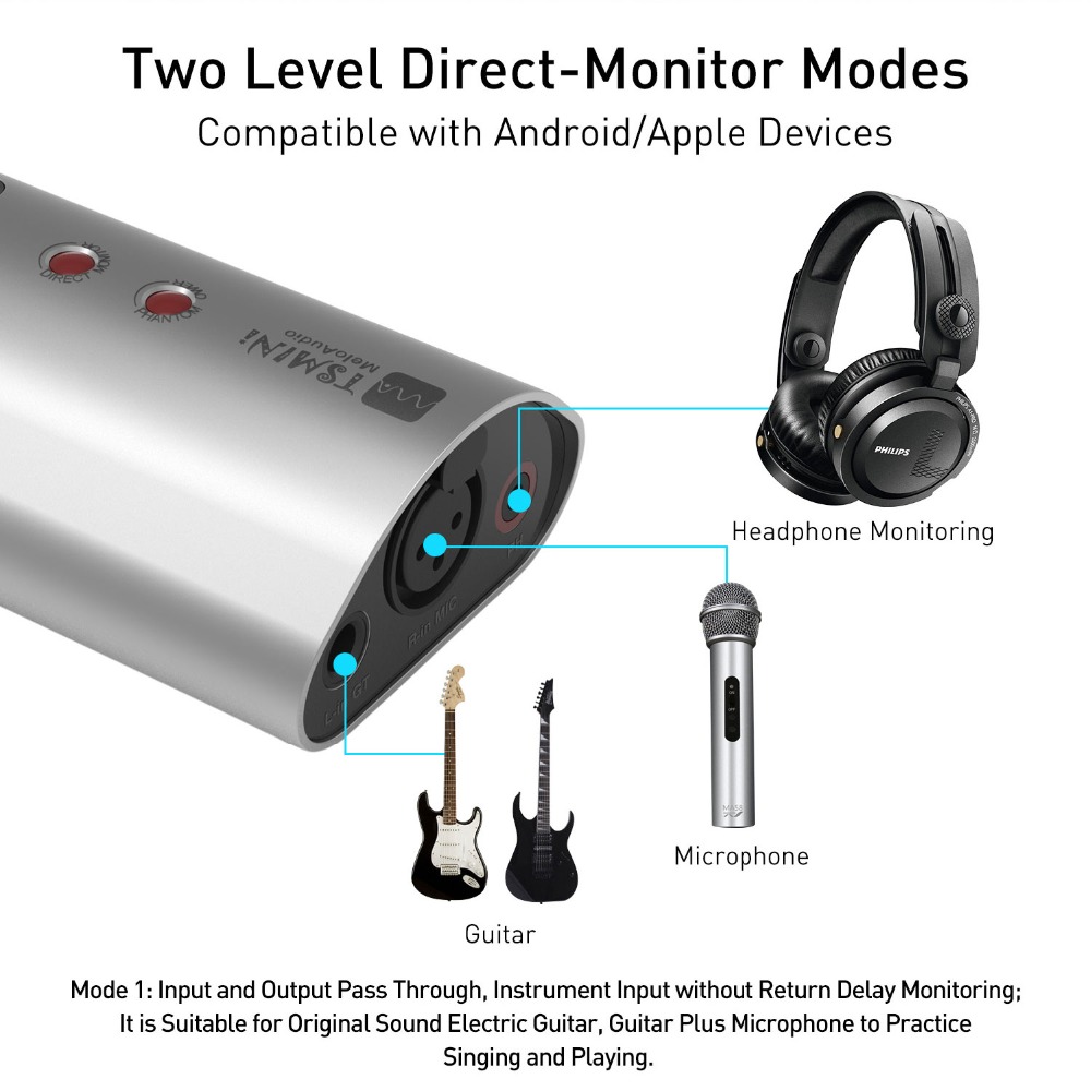 Mini Portable Sound Card Professional Recording Equipment with USB Audio Interface Support Microphone Guitar Live Broadcast