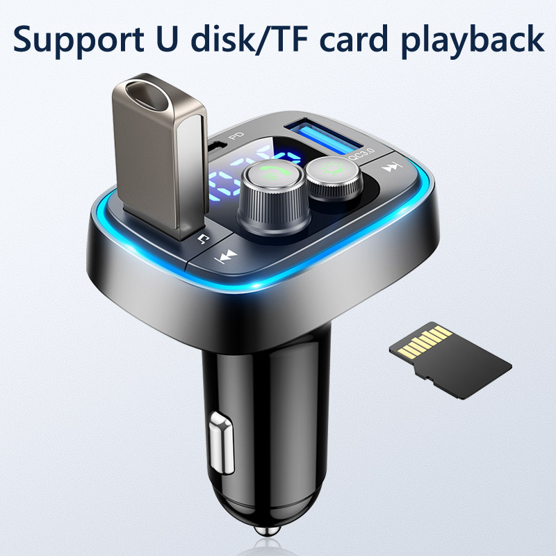 FM Transmitter TF Card U Disk MP3 Player PD18W Type C QC3.0 USB Charger Handsfree Bluetooth-compatible 5.0 Car Kit