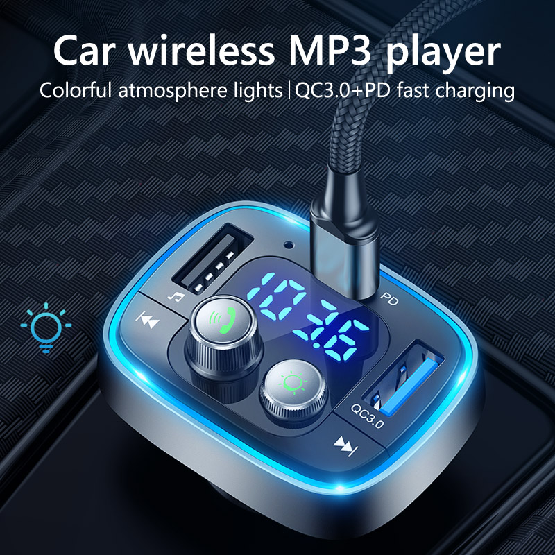 FM Transmitter TF Card U Disk MP3 Player PD18W Type C QC3.0 USB Charger Handsfree Bluetooth-compatible 5.0 Car Kit