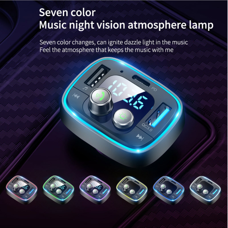 FM Transmitter TF Card U Disk MP3 Player PD18W Type C QC3.0 USB Charger Handsfree Bluetooth-compatible 5.0 Car Kit