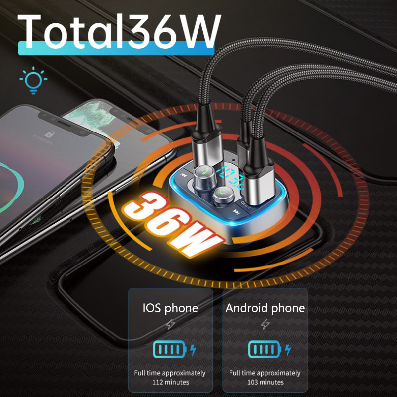 FM Transmitter TF Card U Disk MP3 Player PD18W Type C QC3.0 USB Charger Handsfree Bluetooth-compatible 5.0 Car Kit