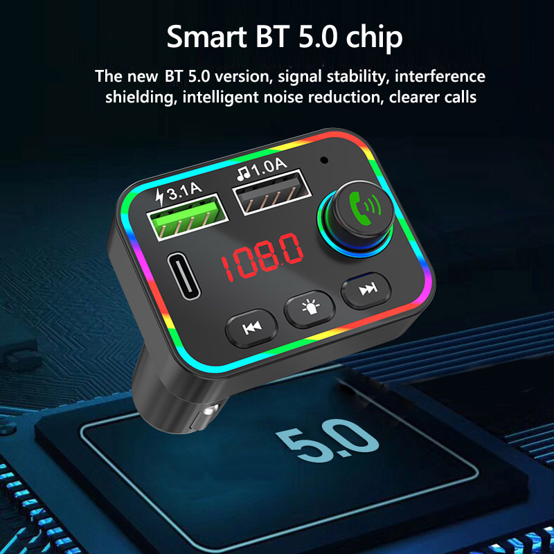Bluetooth 5.0 Car FM Transmitter MP3 Player Wireless Handsfree Car Kit Receiver Adapter with PD USB Phone Charger