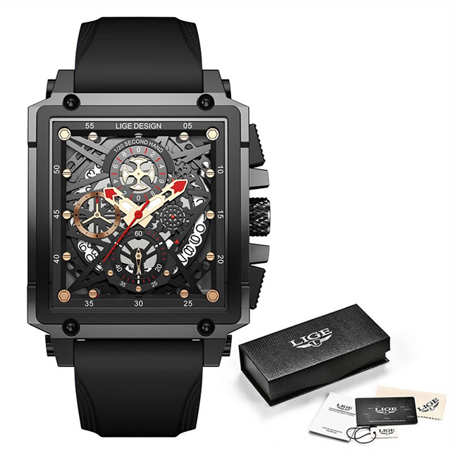 2022 Men Watch Top Brand Luxury Waterproof Quartz Square Wrist Watches for Men Date Sports Silicone Clock Male Montre Homme