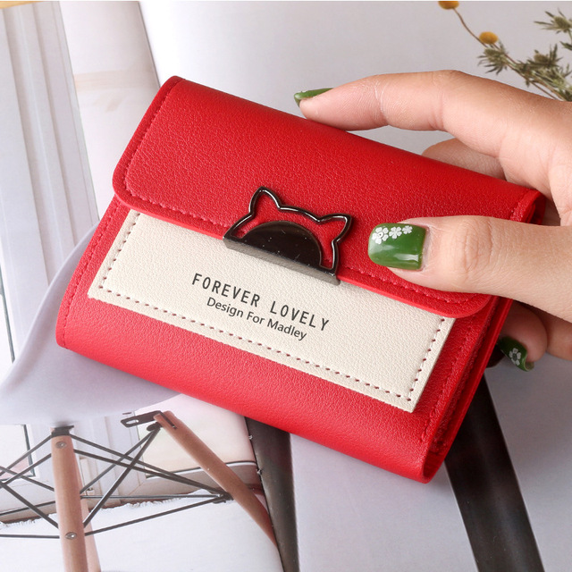 Fashion Short Wallet Cute Mini Fashion Wallet Fashion Design Ladies Contrasting Metal Buckle Small Wallet Portable Purse