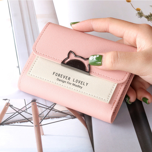 Fashion Short Wallet Cute Mini Fashion Wallet Fashion Design Ladies Contrasting Metal Buckle Small Wallet Portable Purse