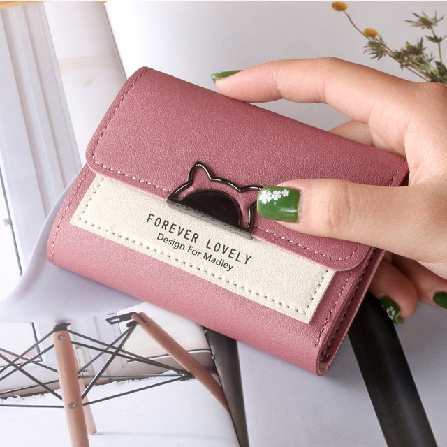 Fashion Short Wallet Cute Mini Fashion Wallet Fashion Design Ladies Contrasting Metal Buckle Small Wallet Portable Purse