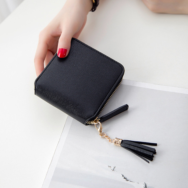 New Women Tassel Small Wallets Ladies PU Leather Purse Short Coin Bag Clutch Women's Zipper Card Holder Money Simple Wallet