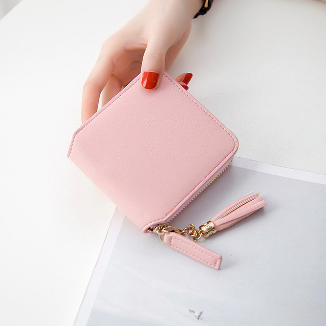 New Women Tassel Small Wallets Ladies PU Leather Purse Short Coin Bag Clutch Women's Zipper Card Holder Money Simple Wallet